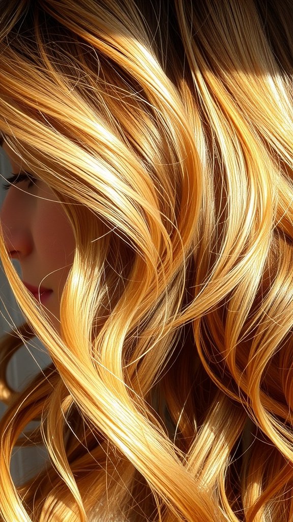 Warm ash blonde hair with cinnamon swirls styled in soft waves