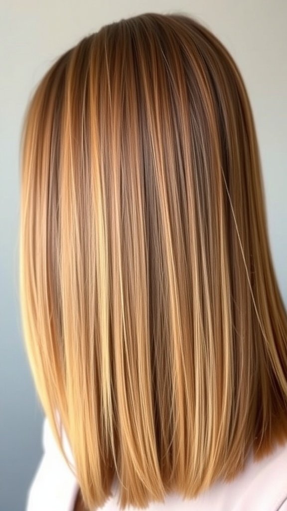 Caramel balayage on a straight cut hairstyle