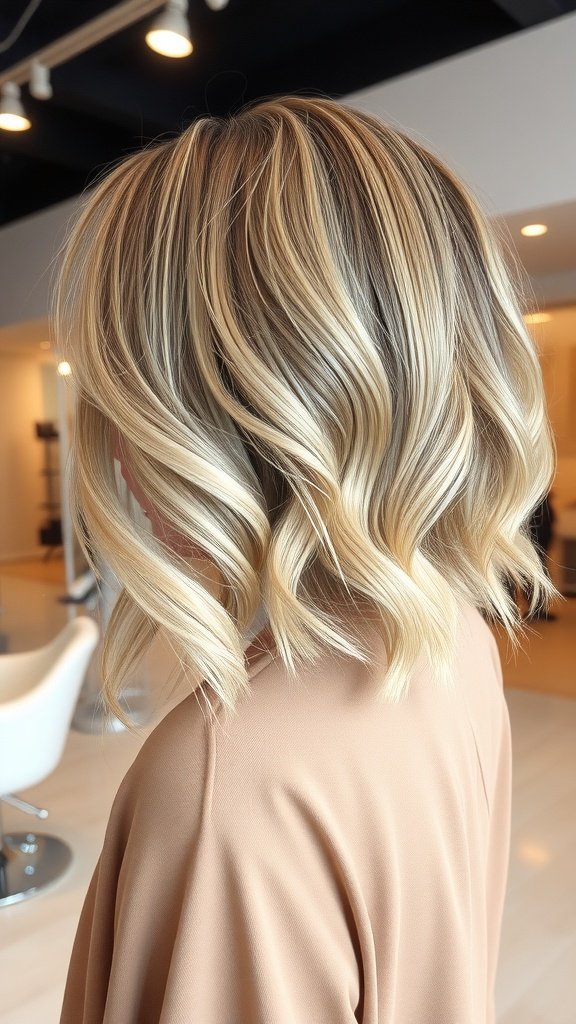 A stylish side-parted bubble bob hairstyle with mild waves, showcasing a modern and chic look.