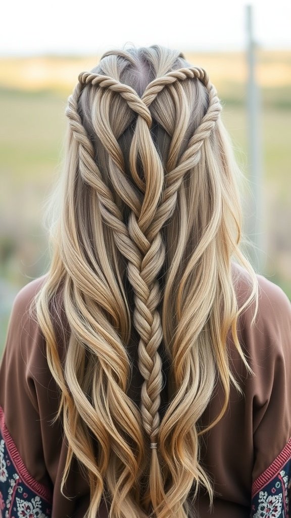 Long layered hair with braided accents in a boho style