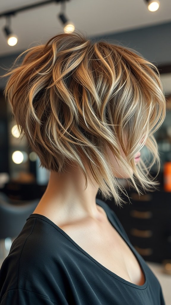 A woman with fluffy shag hairstyle featuring airy layers, showcasing a modern and stylish look.