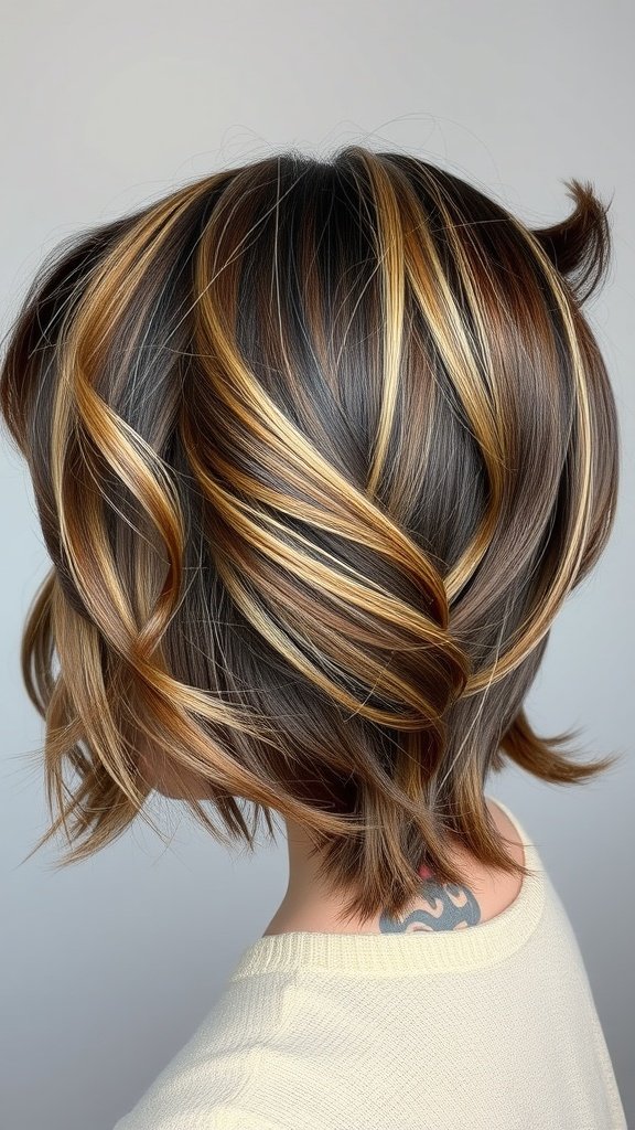 A softly layered bob hairstyle with a side part, showcasing movement and texture.