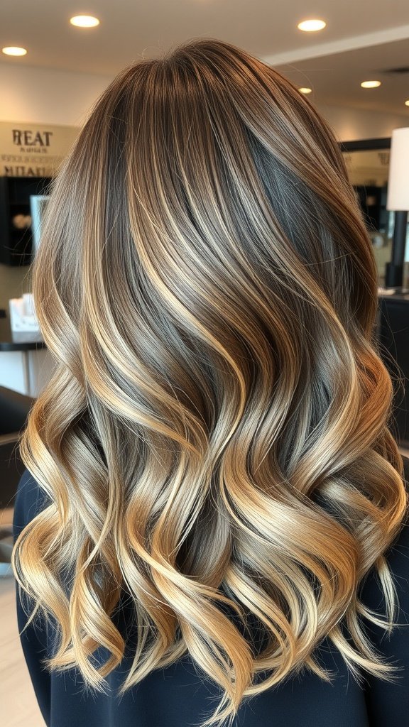 A medium length hairstyle with V-cut layers, showcasing soft waves and a vibrant color.