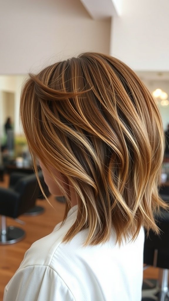 A slightly inverted bob haircut with textured ends, showcasing a modern style for thick hair.