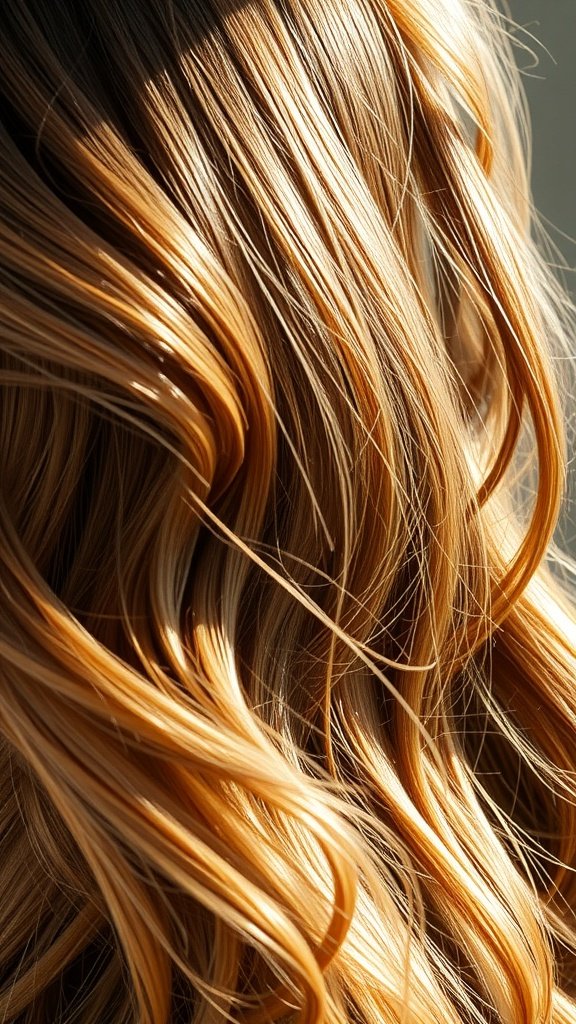 Close-up of light brown hair with sunkissed cappuccino highlights