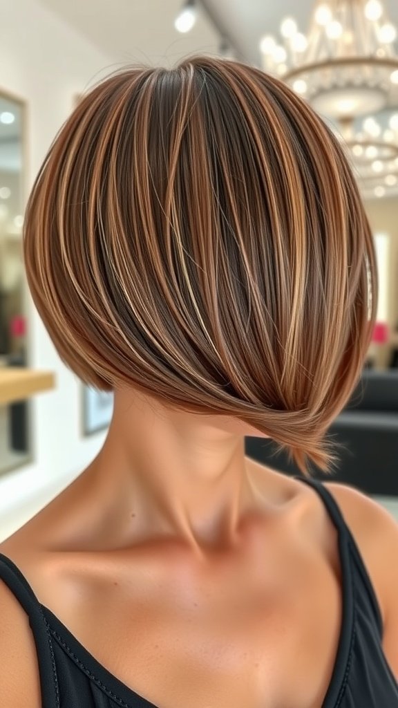 A smooth bob hairstyle with rounded edges, showcasing a sleek and polished look.