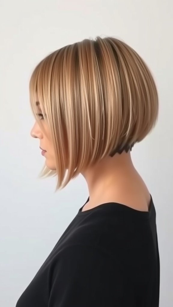 Chin-length straight bob hairstyle with an undercut, showcasing a modern and stylish look.