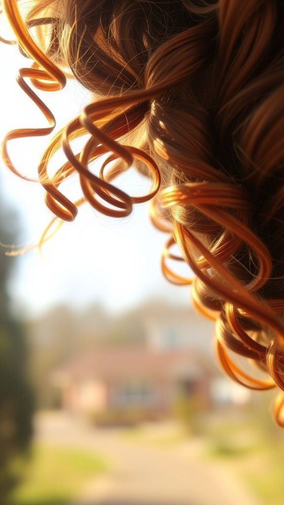 Close-up of soft brown curls with caramel highlights