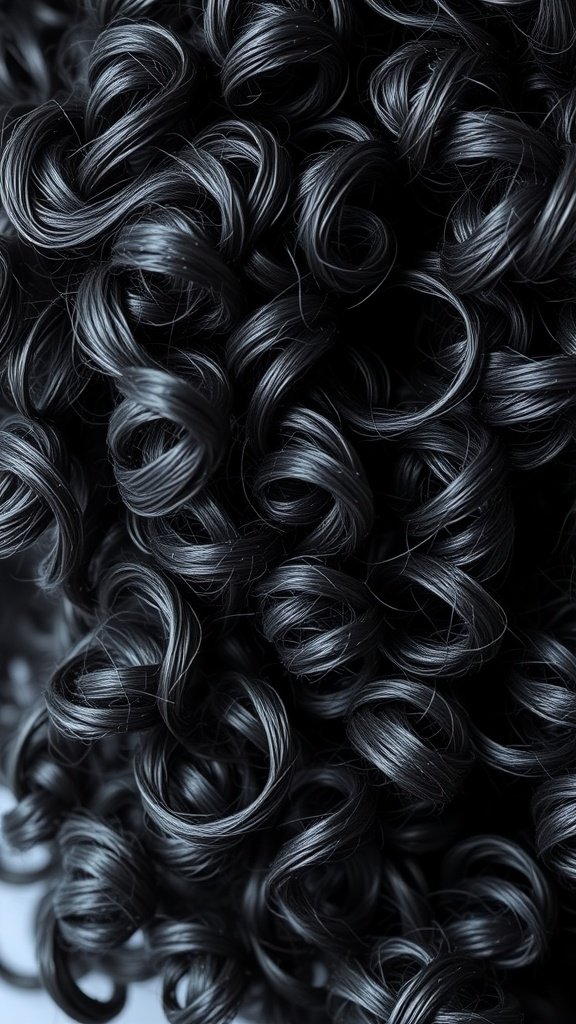 Close-up of dark curls with shadow gray highlights