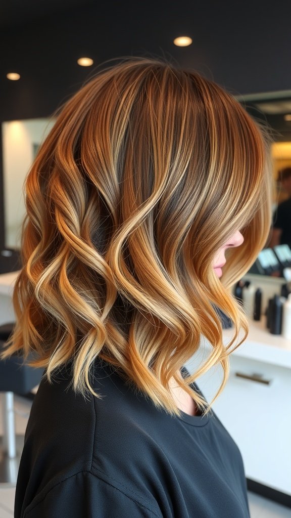 Wavy bob hairstyle with contrast highlights