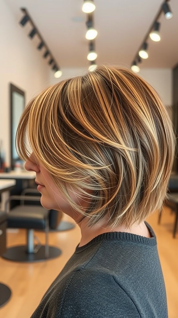 A collarbone grazing bob hairstyle with texture and highlights.