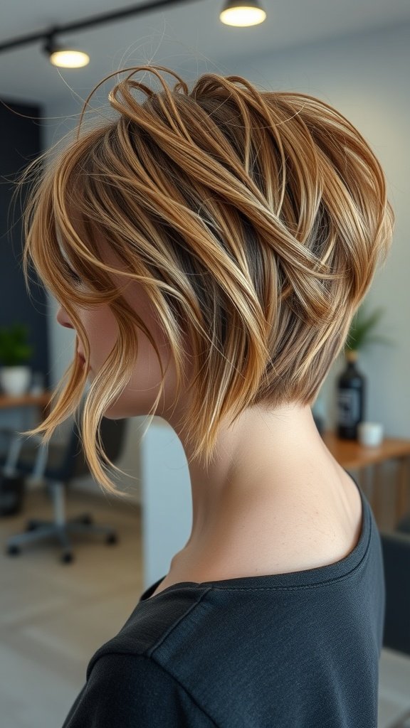 A stylish short crop with messy layers, showcasing a modern and textured hairstyle.