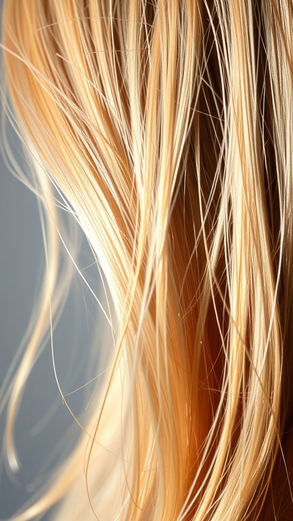 Close-up of light brown hair with soft peach highlights