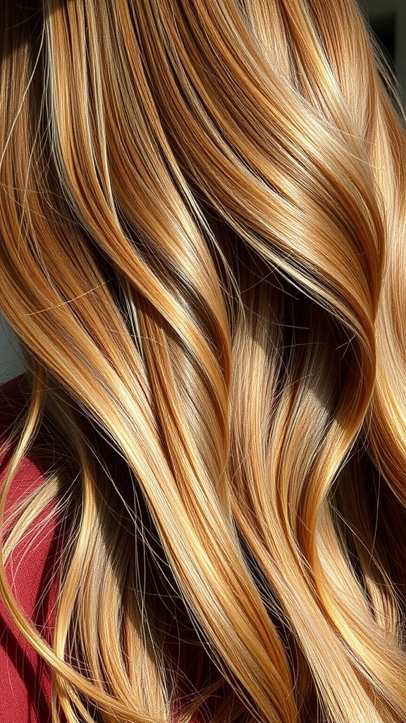 Long layered hair with caramel balayage highlights