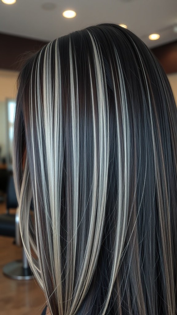 Dark brunette hair with platinum streaks