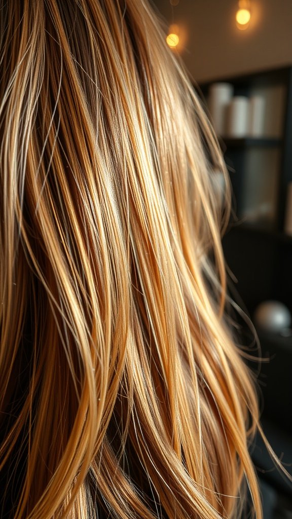 Long light brown hair with glimmering gold highlights