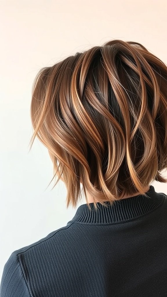 Mushroom brown textured crop hairstyle with soft waves