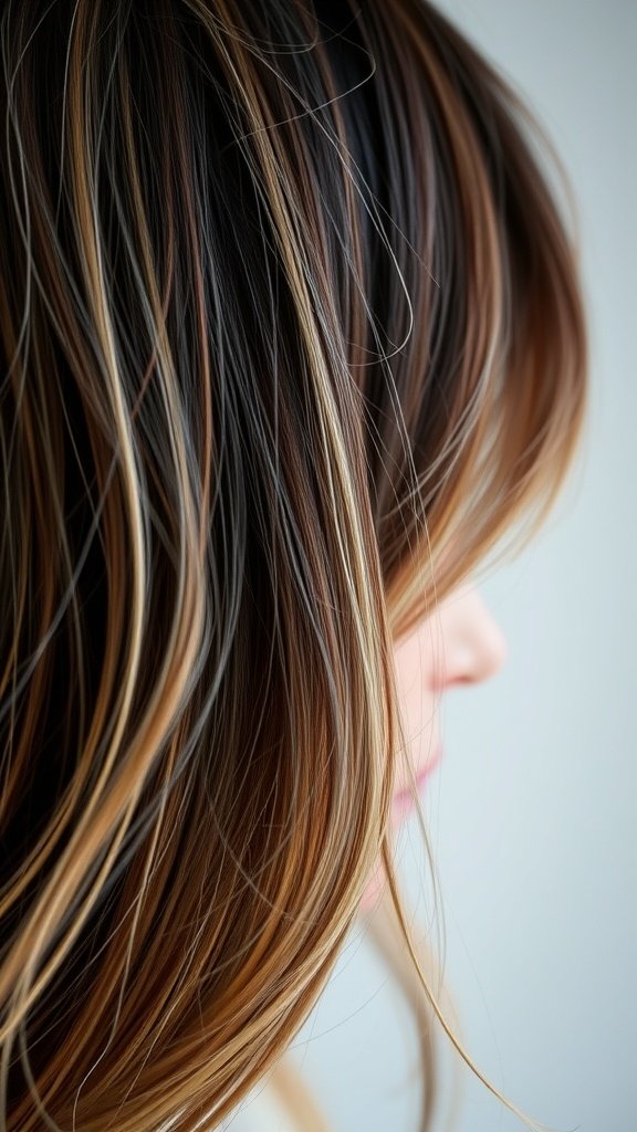 Blackberry tinted hair with golden blonde highlights