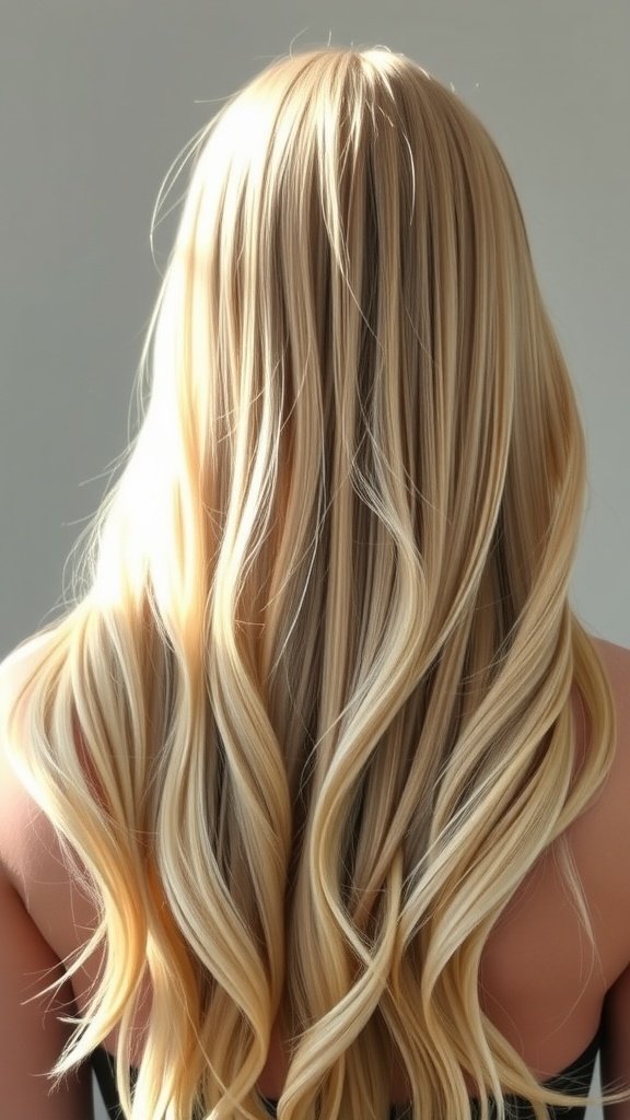 Long, wavy hair in Almond Cream Blonde color