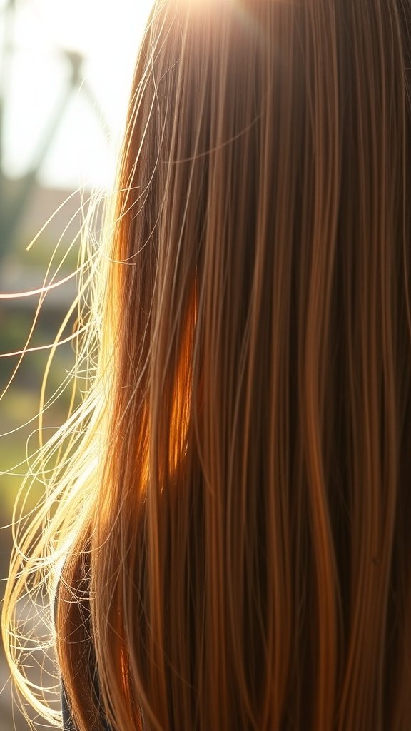 Long hair with amber sunrise highlights glowing in sunlight