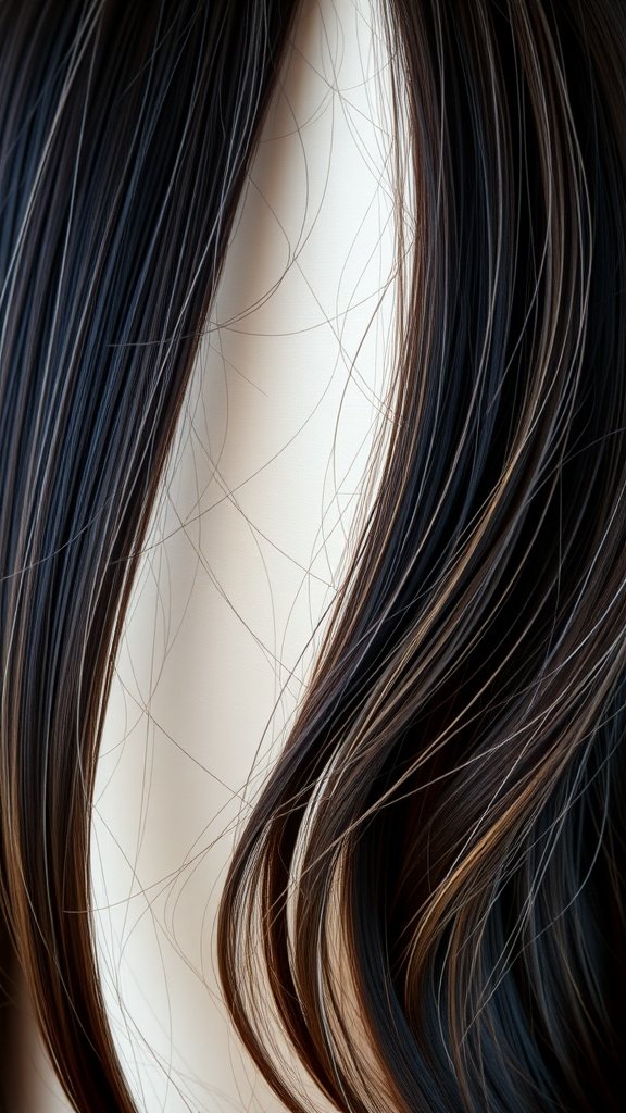 Dark brown hair with peekaboo rainbow highlights