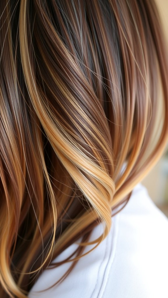 Dark brown hair with creamy beige balayage highlights