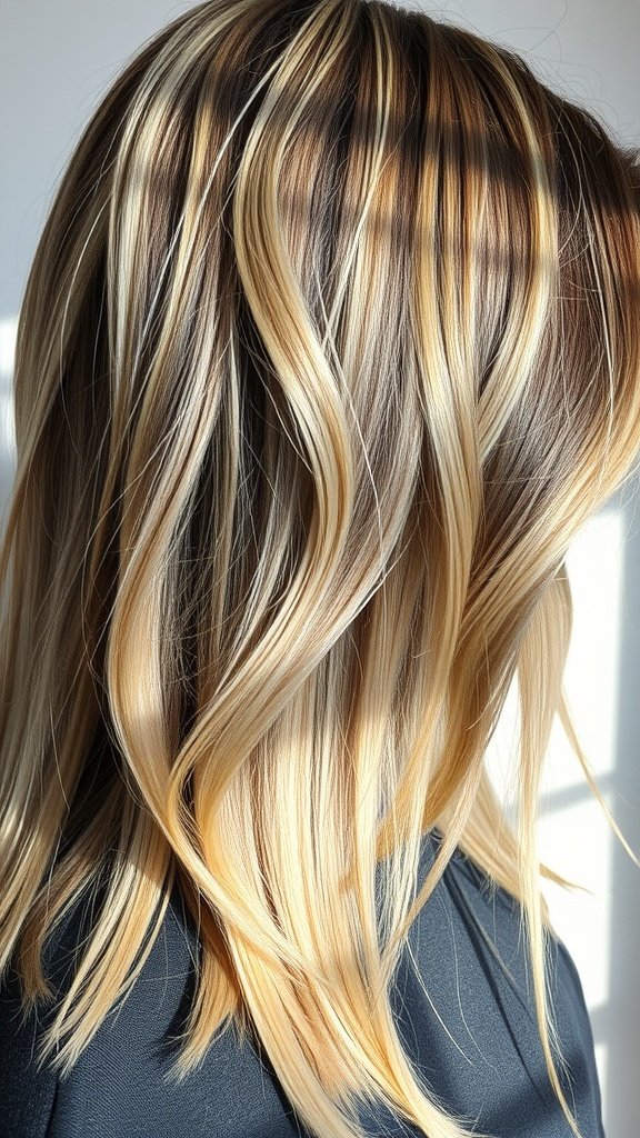 Deep ash blonde hair with sunlit ends, featuring waves and a rich color contrast.