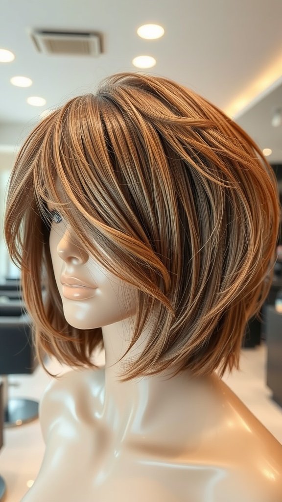 Razor cut medium bob hairstyle with soft layers and waves