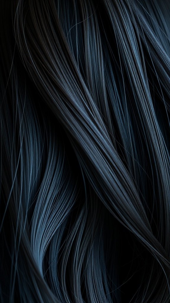 Close-up of dark hair with cobalt black and gray tinge