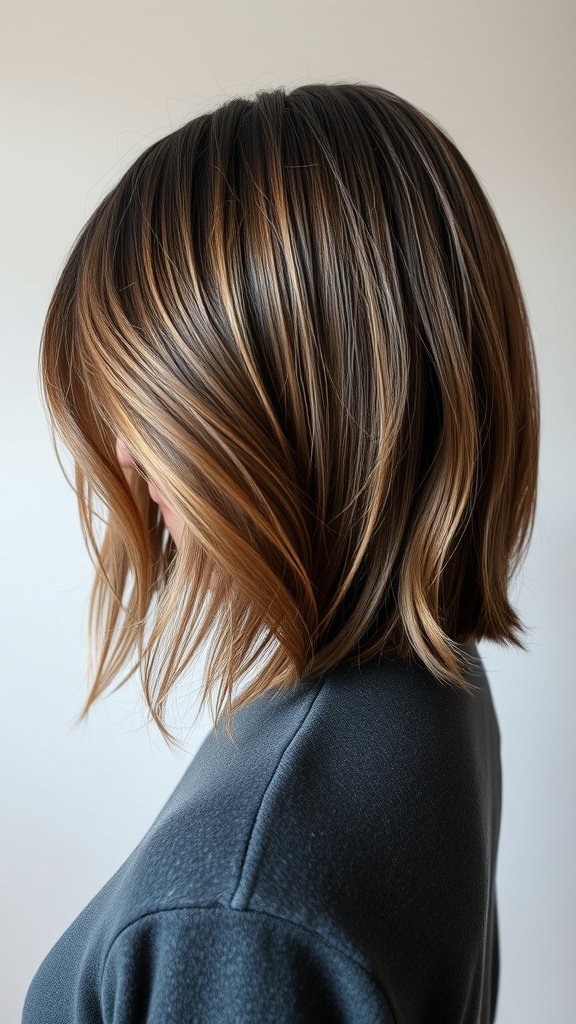 A layered haircut with flipped ends, showcasing a stylish and voluminous look for thin hair.