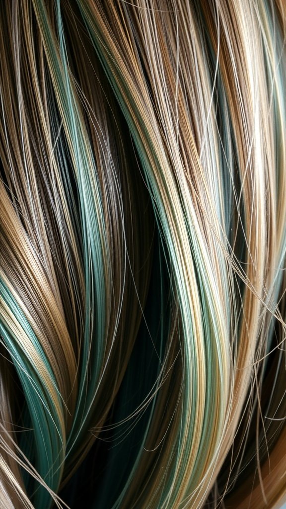 Light brown hair with oceanic teal streaks