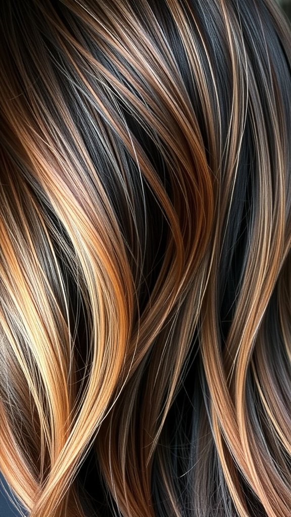 Dark brown hair with ombre rose gold tips, showcasing a beautiful blend of colors.