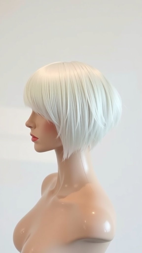 Icy platinum undercut bob hairstyle displayed on a mannequin