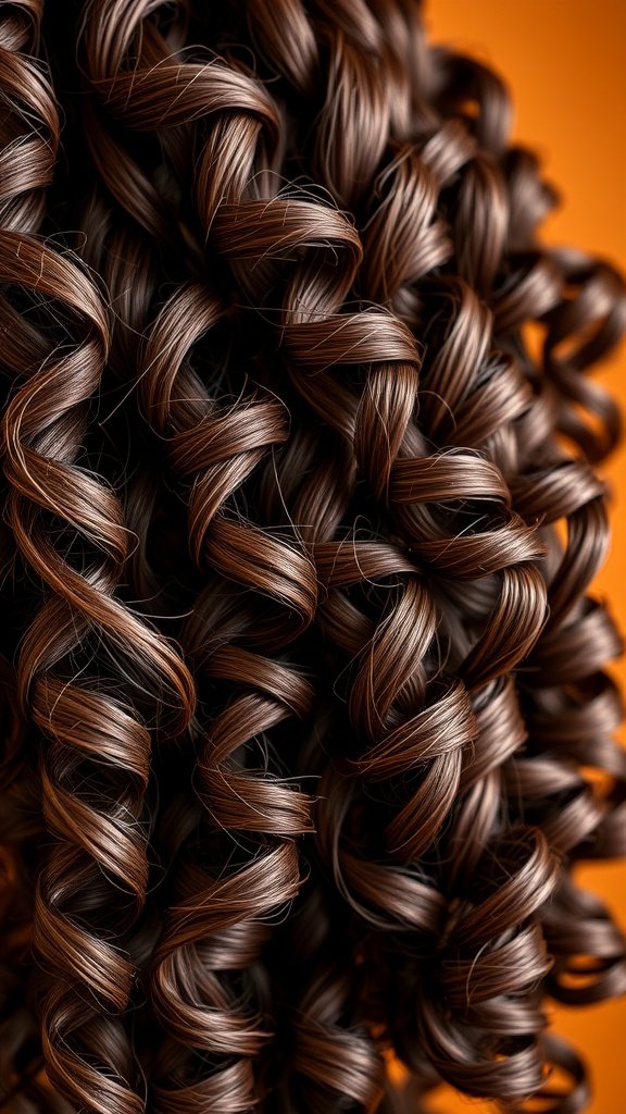Close-up of soft spiral curls in chocolate brown hair