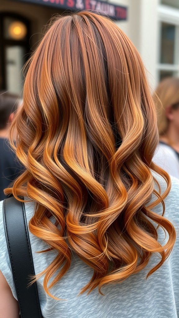 A woman with ginger glazed auburn hair styled in soft waves.