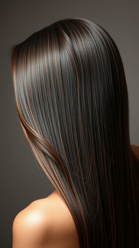 Straight hair styled with an elegant side sweep, showcasing smooth strands and a polished look.
