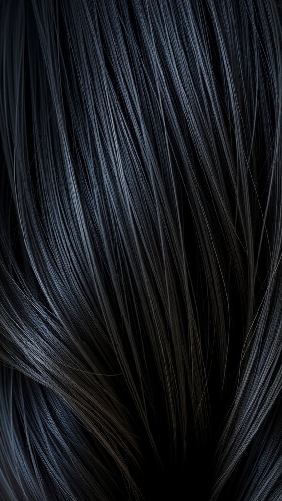 Close-up of dark hair with gunmetal gray underlights