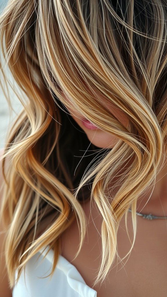 A close-up of soft razored waves in blonde hair, showcasing texture and movement.