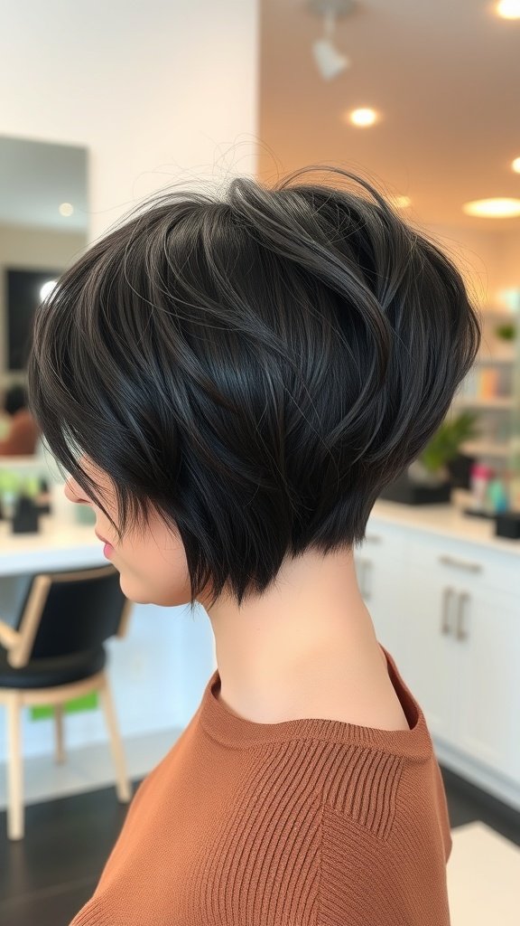 Asymmetrical bixie haircut with graphite hues
