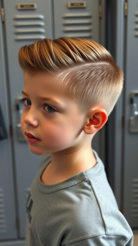 A young boy with a side-parted comb over hairstyle, showcasing a neat and stylish look.