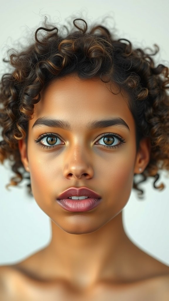 A close-up of a person with curly hair styled in a textured razor cut, showcasing defined curls and a fresh look.