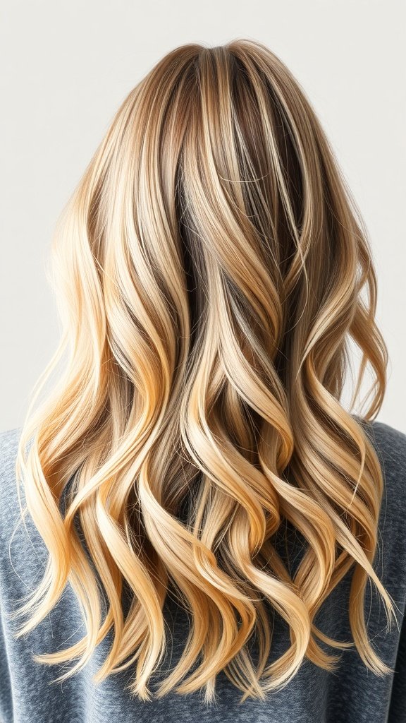 Medium-length hair with long tousled layers in blonde tones