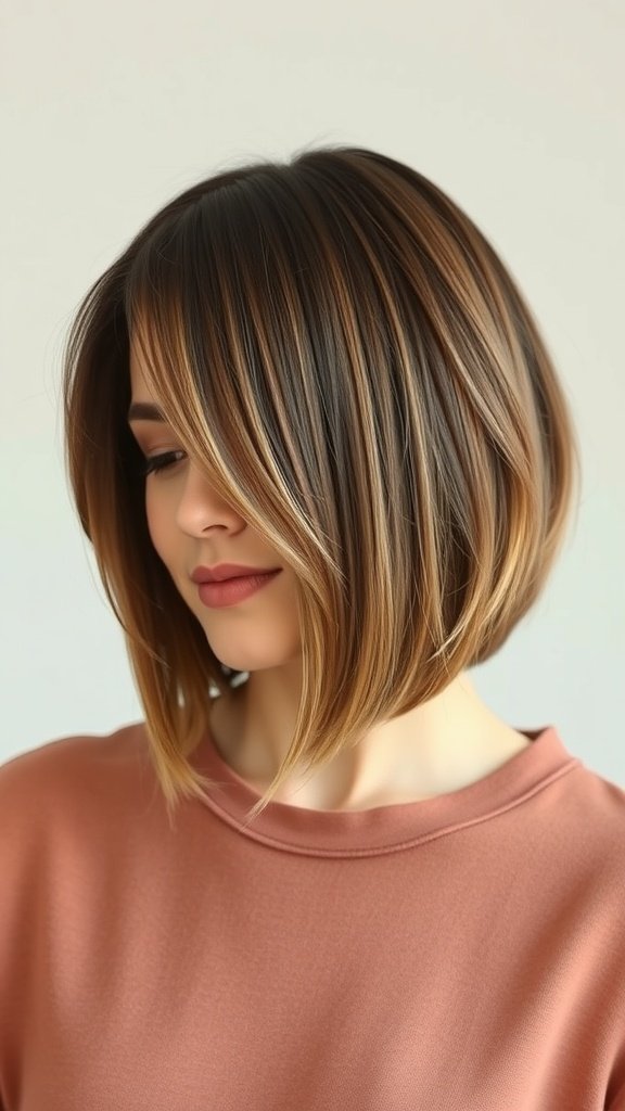 A woman with a blunt mid-length haircut featuring subtle layers, showcasing a stylish and polished look.