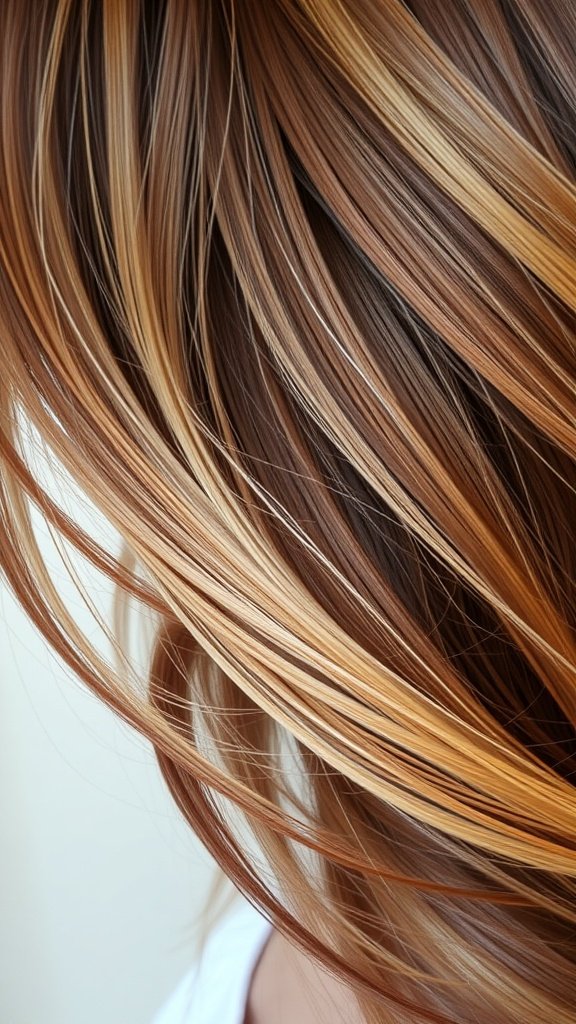 Hair with buttery blonde streaks on walnut brown hair