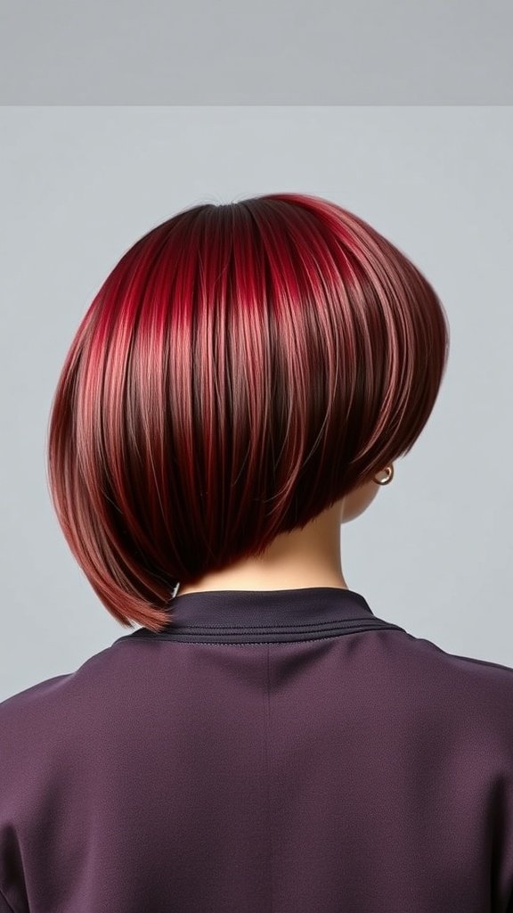 A stylish cherry cola bob hairstyle showcasing dark red hues.