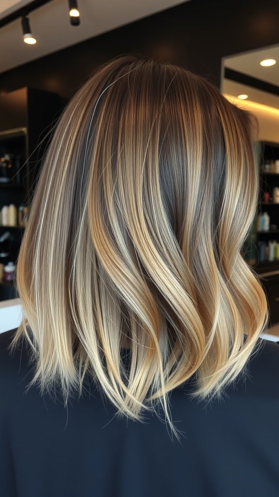 A stylish box bob haircut with graduated layers, showcasing a blend of colors and natural texture.