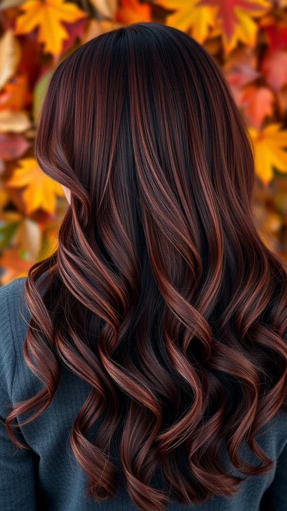 Side-parted mahogany burgundy hair with soft waves