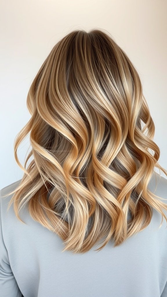 Medium-length hair with subtle layered highlights and soft waves