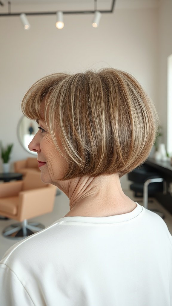 A woman with a chin-length haircut featuring blunt ends, showcasing a stylish and modern look.