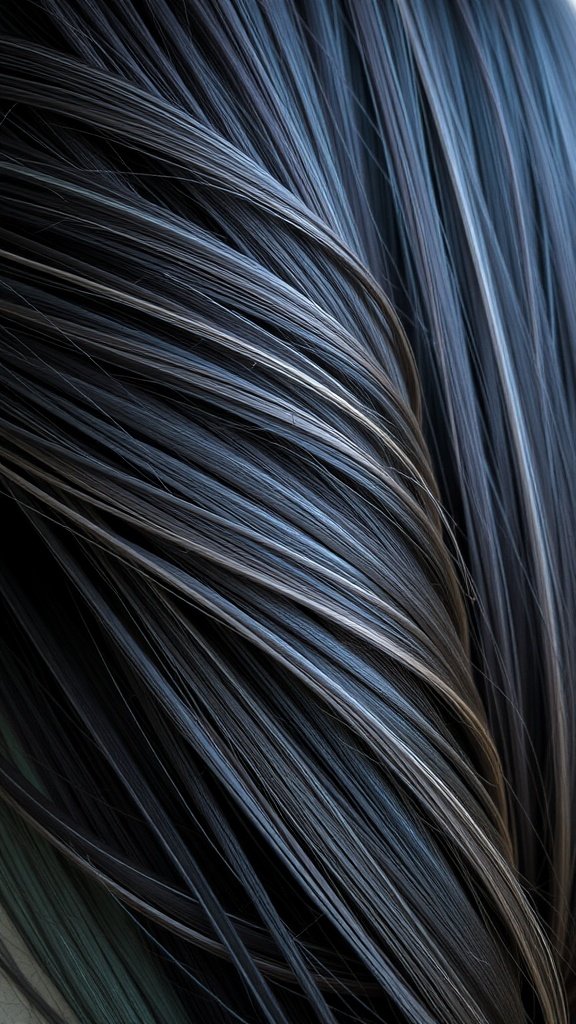 Close-up of dark hair with graphite gray edge highlights